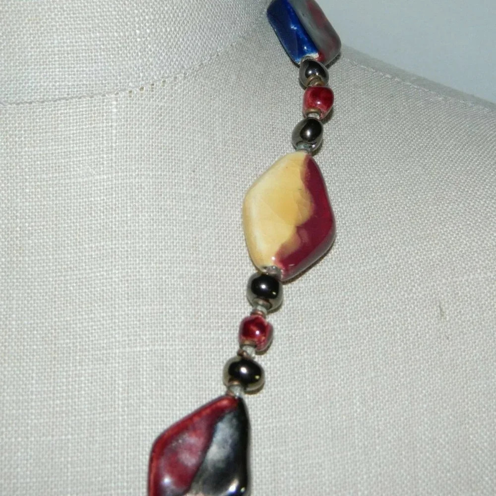 Multi-Color Geometric Painted Ceramic Blue Yellow - Picture 3 of 4